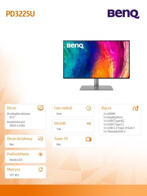 Monitor Benq PD3225U 31.5 cal LED 4K dokładne kolory IPS