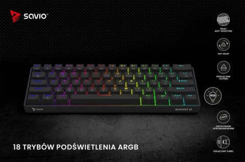 Klawiatura mechaniczna Savio Blackout X2 OUTEMU Brown Hot Swap kompaktowa