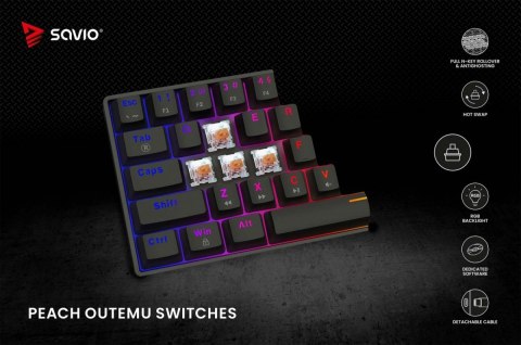 Klawiatura mechaniczna Savio Blackout X2 OUTEMU Peach Silent Hot Swap