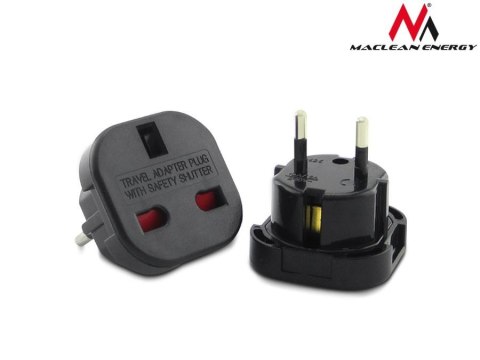 Adapter Maclean MCE72 EU na UK czarny z bezpiecznymi zaślepkami
