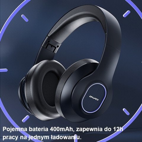 AWEI Słuchawki Bluetooth A100BL nauszne czarne z mikrofonem