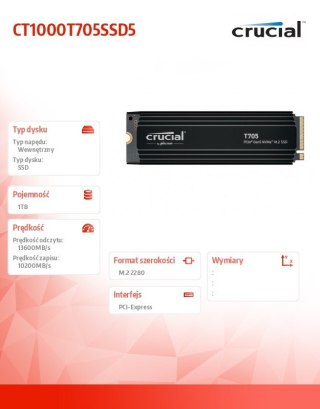 Dysk SSD Crucial T705 1TB M.2 NVMe PCIe 5.0 z radiatorami szybki