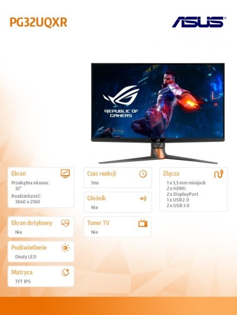 Monitor Asus 32 cale PG32UQXR 4K UHD profesjonalny gamingowy LED