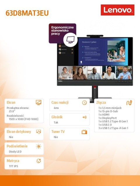 Monitor Lenovo ThinkVision T24v-30 23.8 FHD z LED IPS matowy