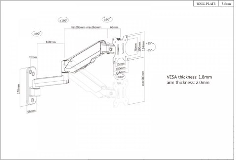 Uchwyt ścienny Manhattan do TV 17-32 cale obrotowy gazowy 9kg