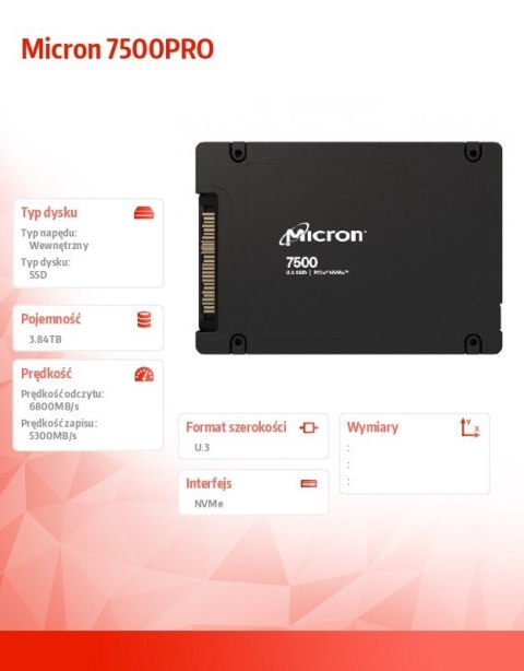 Dysk SSD Micron 7500PRO 3840GB NVMe U.3 wydajny napęd wewnętrzny