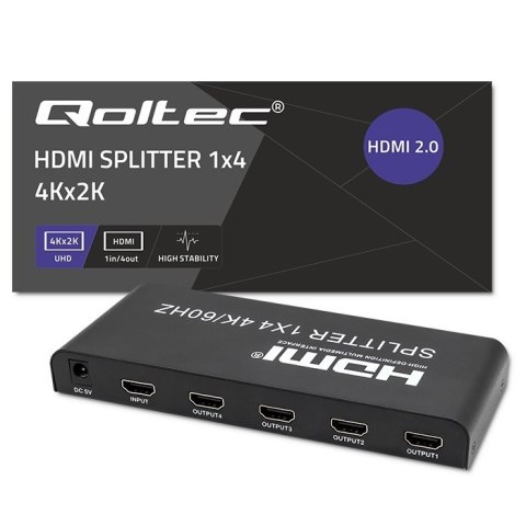 Qoltec Aktywny rozdzielacz Splitter 4 x HDMI 4K 60Hz stabilny sygnał
