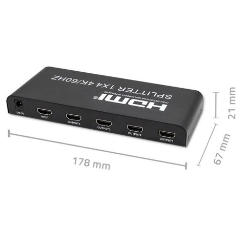 Qoltec Aktywny rozdzielacz Splitter 4 x HDMI 4K 60Hz stabilny sygnał