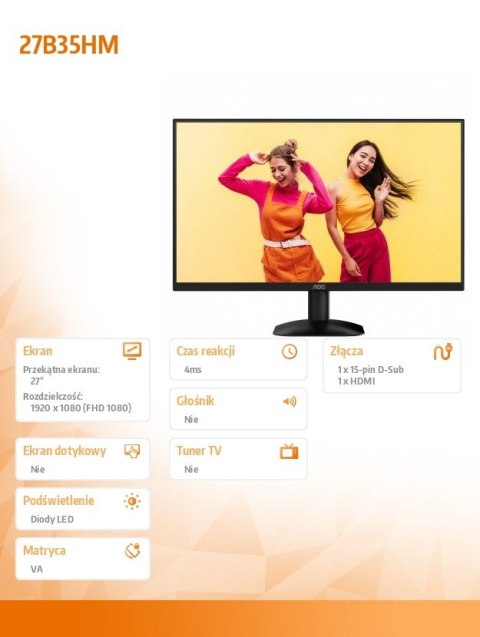 Monitor AOC 27B35HM 27 cali 100Hz VA Full HD z technologią Adaptive Sync