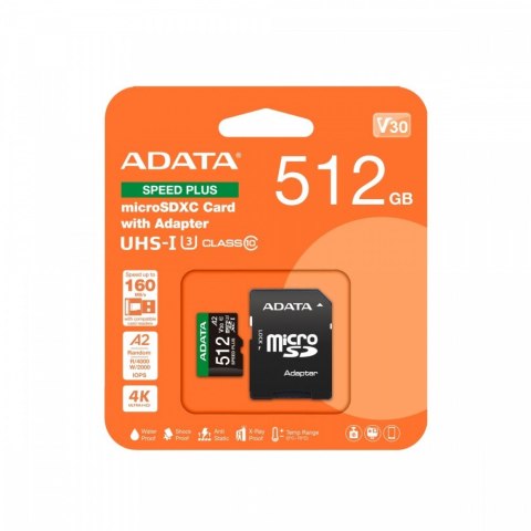 Adata Karta microSD Speed Plus 512GB UHS1 U3 V30 A2 180 MB/s szybka pamięć