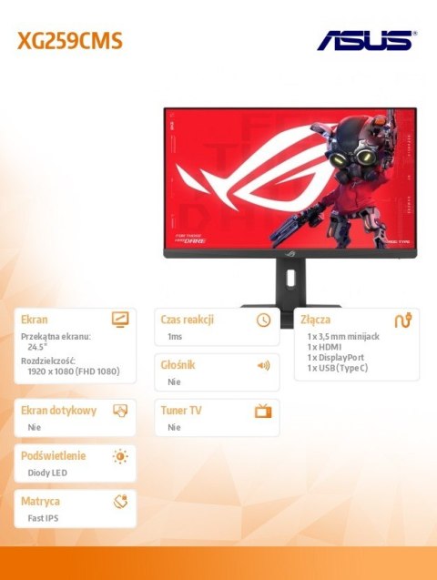 Monitor Asus ROG Strix XG259CMS 25 FHD 310Hz z USB-C elastyczny gamingowy