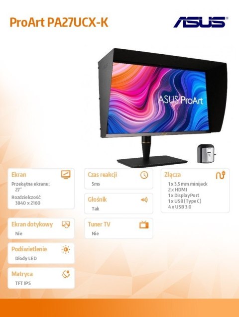 Monitor Asus ProArt PA27UCX-K 27 cali 4K HDR10 mini LED IPS z głośnikiem