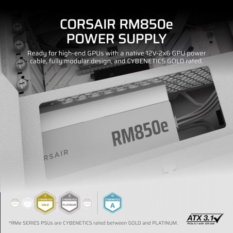 Zasilacz Corsair RM850e WHITE 80 PLUS GOLD modularny ATX 3.1 cichy