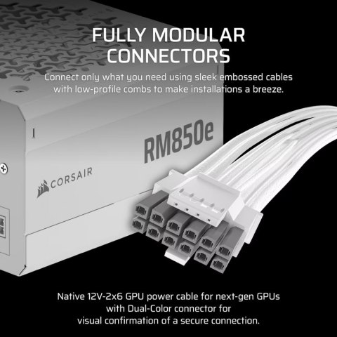 Zasilacz Corsair RM850e WHITE 80 PLUS GOLD modularny ATX 3.1 cichy