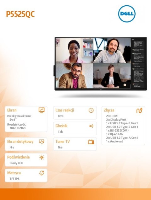 Monitor Dell P5525QC 54.6'' 4K UHD z USB-C lekki biznesowy