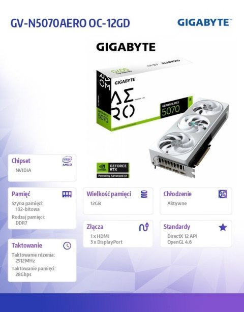 Karta graficzna Gigabyte RTX 5070 AERO OC 12GB GDDR7 z chłodzeniem RGB