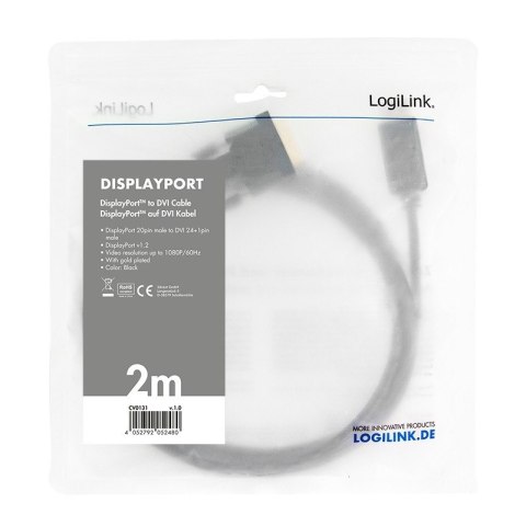 Kabel LogiLink DisplayPort 1.2 do DVI 2m czarny wideo 1080p