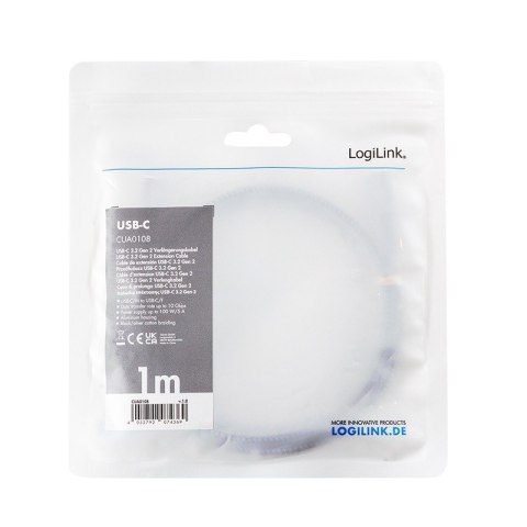 LogiLink Kabel USB 3.2 Gen2 Type-C przedłużacz Power Delivery 1m