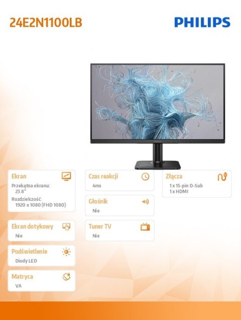 Monitor Philips 24E2N1100LB VA 100Hz Full HD z HDMI i VGA