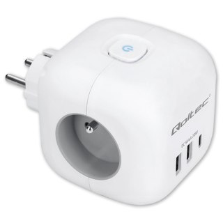 Kostka zasilająca Qoltec 6w1 z USB-C PD 20W kompaktowa biała