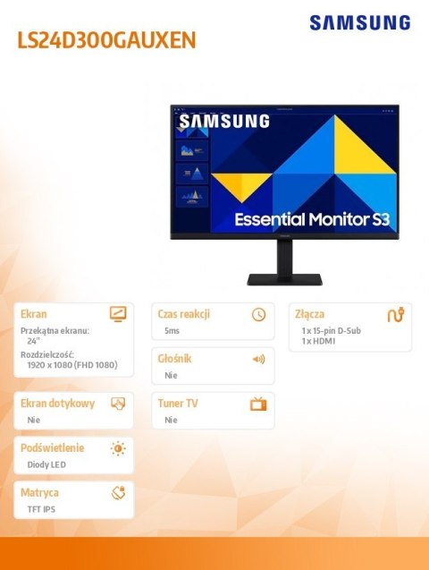 Samsung Monitor 24 cale LS24D300GAUXEN FHD 100Hz IPS z HDMI