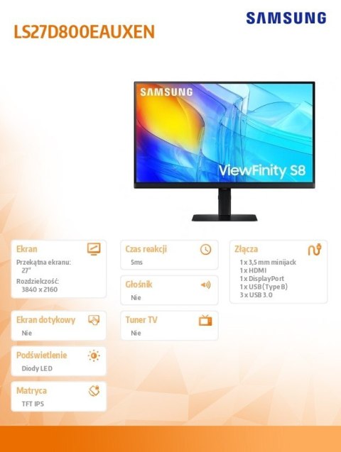 Monitor Samsung ViewFinity S80D 27 cali UHD 3840x2160 IPS 60Hz