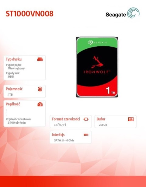 Dysk Seagate IronWolf 1TB 3,5 cala HDD do serwerów SATA