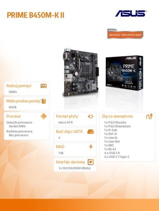 Asus Płyta główna PRIME B450M-K II AM4 mATX z DDR4 LED USB3.1 M.2