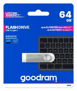 Pendrive GOODRAM UNO3 64GB srebrny USB 3.2 Gen1 elegancki i praktyczny
