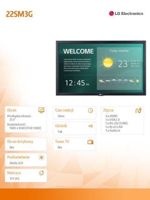 Monitor LG Electronics 22SM3G 22 cale FHD 250cd/m2 matowy