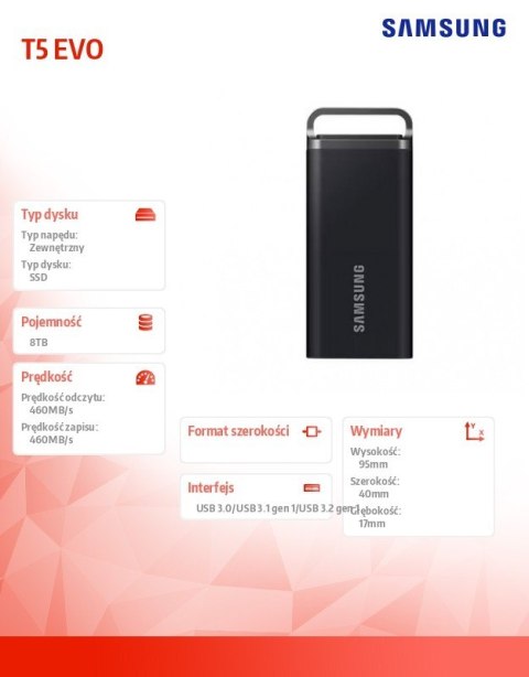 Dysk zewnętrzny SSD Samsung T5 EVO 8TB USB 3.2 czarny wydajny
