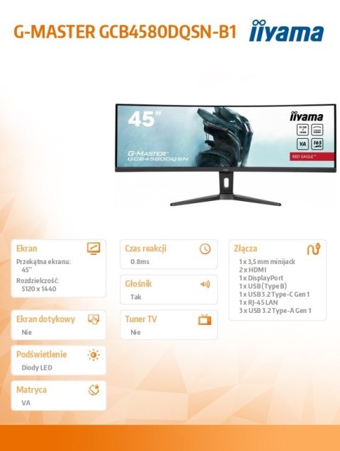 Monitor IIYAMA G-Master GCB4580DQSN-B1 45 DQHD 165Hz zakrzywiony VA