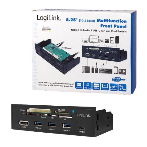 LogiLink Multifunkcyjny panel 5,25 z czytnikiem kart USB e-SATA