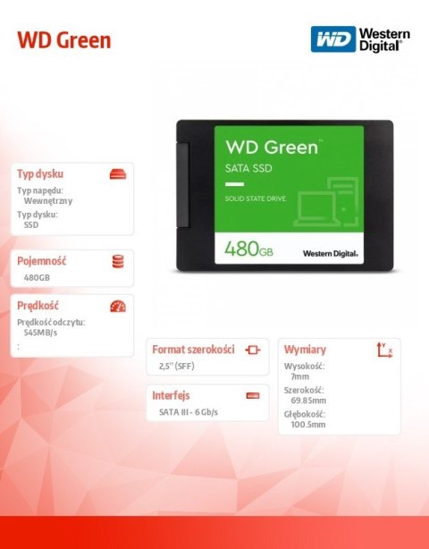 Dysk SSD Western Digital Green 480GB 2,5 cala do laptopa