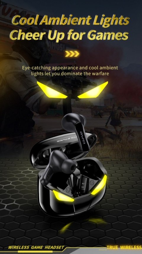 Słuchawki AWEI T35 Bluetooth 5.0 TWS czarne dla graczy z etui