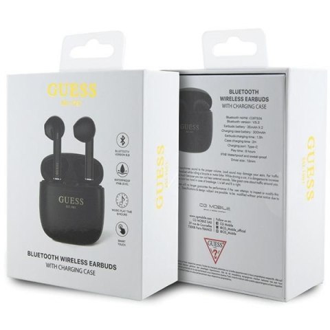 Słuchawki Bluetooth TWS Guess GUTWST26PSK czarne ergonomiczne z powerbankiem