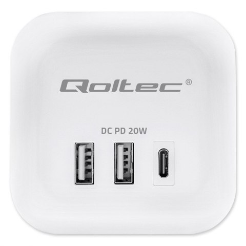 Kostka Zasilająca Qoltec 6w1 USB-C 20W biała z włącznikiem 2m