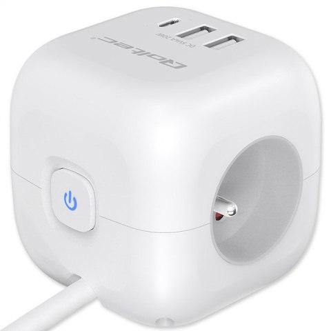 Kostka Zasilająca Qoltec 6w1 USB-C 20W biała z włącznikiem 2m