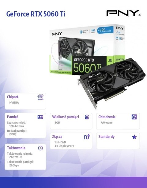 Karta graficzna PNY GeForce RTX 5060 Ti OC 8GB DDR7 wydajna
