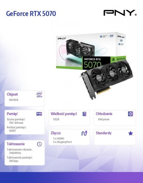 Karta graficzna PNY GeForce RTX 5070 12GB wydajna do gier