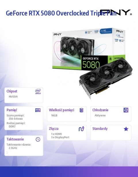 PNY Karta graficzna GeForce RTX 5080 OC 16GB 256-bit szybka wydajność