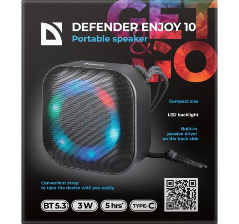 Głośnik Bluetooth Defender ENJOY 10 3W czarny mobilny bezprzewodowy