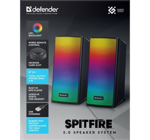 Głośniki komputerowe Defender Spitfire 2.0 Bluetooth 6W LED USB gaming