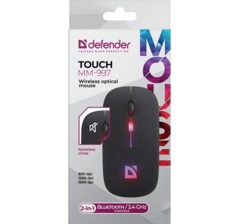 Mysz bezprzewodowa Defender TOUCH MM-997 akumulator RGB 1600 DPI czarna