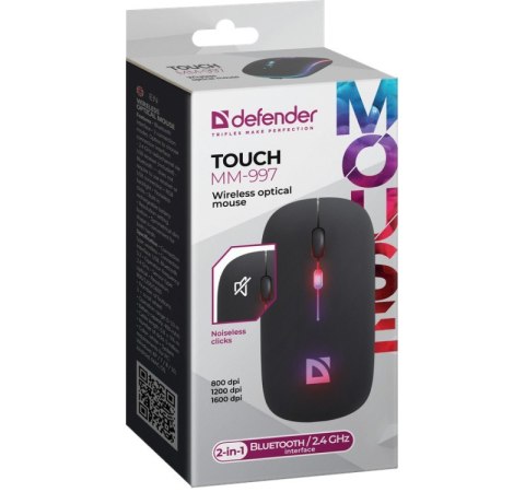 Mysz bezprzewodowa Defender TOUCH MM-997 akumulator RGB 1600 DPI czarna