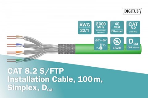 Kabel teleinformatyczny Digitus CAT 8.2 S/FTP 100m zielony LS0H