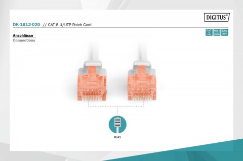 Digitus Patch cord U/UTP kat.6 PVC 2m szary wydajny kabel sieciowy
