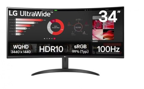 Monitor LG 34WR50QK-B 34 cale UltraWide QHD zakrzywiony z HDR