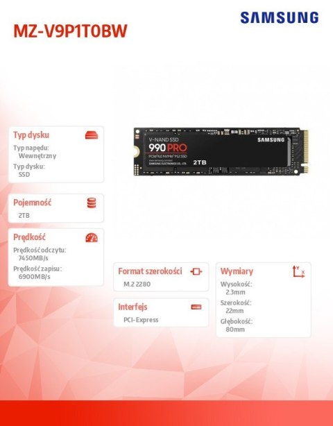 Dysk SSD Samsung 990 PRO 2TB Gen4.0 NVMe wydajny szybki