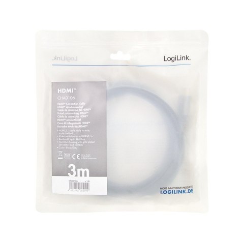 Kabel HDMI 2.1 LogiLink 8K 60Hz aluminiowy 3m wysoka szybkość transmisji